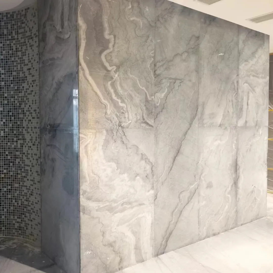Potongan Dipoles Alami untuk Ukuran Latar Belakang TV Dekorasi Rumah Panel Dinding Kamar Mandi Guangxi White Bruce Gray Marble Lantai Tiels