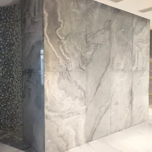 Paneles de pared para decoración del hogar, azulejos de suelo de mármol gris de corte a tamaño Natural pulido para TV y baño