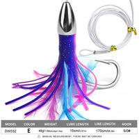 UV-Kugelkopf-Oktopus-Tintenfisch-Rockköder mit Feder, vormontiert, 170 cm Vorfach, 6/0 #   Haken für Salzwasser Offshore Big Game 40g