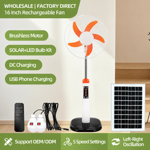 Rechargeable Solar <b>Fan</b> Portable <b>Standing</b> <b>Fan</b> Featuring Solar Charging Two Lighting Bulbs Wireless Remote For Garden Travel - Product Image 6