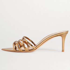 XINZI – <span class=keywords><strong>Mules</strong></span> d'été en <span class=keywords><strong>cuir</strong></span> verni doré pour femmes, sandales à talons hauts, grande taille, bout pointu, collection 2023 - Product Image 2