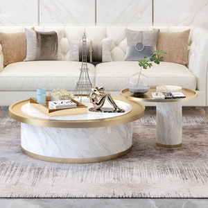 Wholesale European Style Modern Design Artificial Marble Paper With Stainless Steel Frame Coffee Table Set Living Room <strong>Furniture</strong> - Product Image 1