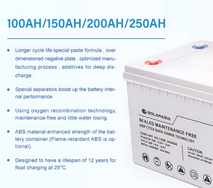 高性能充電式ゲルバッテリー <span class=keywords><strong>12V</strong></span> 150Ah 200Ah ソーラー蓄電ディープサイクルゲルバッテリー 太陽光発電システム用 - Product Image 6
