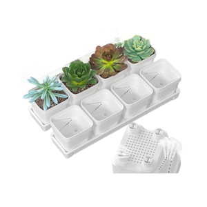 Pot de fleurs blanc pour plantes succulentes, petite taille, respirant, avec contrôle des racines, plateau intégré, pour bureau ou sol - Product Image 1