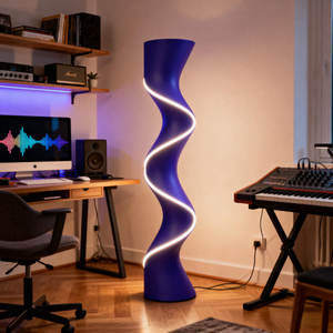 Lampe sur pied LED moderne torsadée, base E26, abat-jour beige en PETG, lumière blanche froide, hauteur réglable, commande tactile, design minimaliste, salon - Product Image 5
