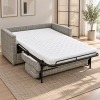 Canapé-lit rembourré à carreaux avec matelas blanc escamotable pour espace de vie contemporain en studio et accoudoirs carrés rembourrés