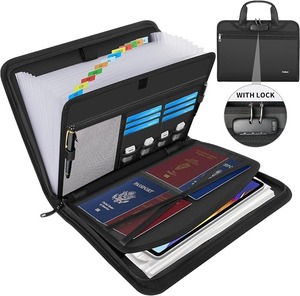 Custom Logo <b>A4</b> Leather File <b>Folder</b> Zipper <b>Document</b> Binder Portable Office Organizer with Lock - Product Image 1
