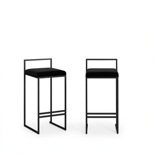 Modern Bar Stools Set Of 2 <b>Black</b> Velvet Upholstered Metal <b>Frame</b> Commercial Furniture - Product Image 1