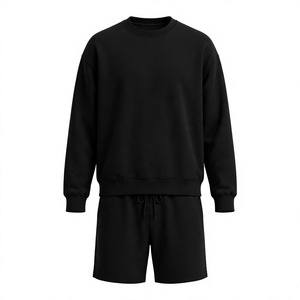 Conjunto de Sudadera y Pantalones Cortos de Felpa de Algodón de 300-470GSM, Personalizado con Logotipo Bordado en la Parte Delantera, de Invierno, de 2 Piezas, Cuello Redondo, Talla Grande - Product Image 1