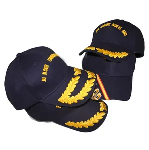 Custom cool style baseball cap wholesale oak leaf sprig visor olive branch navy blue baseball cap