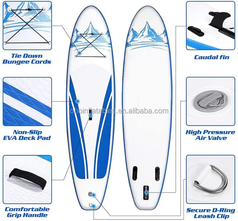 Blue Foldable All Round Inflatable Sup Stand Up Paddle Board ISUP 10ft PVC Air Board for Kayaking Fishing Yoga Surf Set of 6