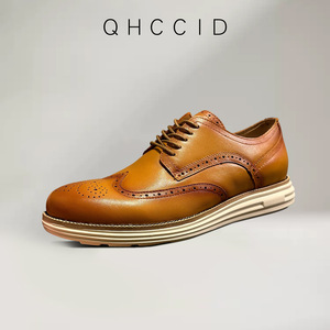 รองเท้าหนังแท้ผู้ชาย Qhccid แบบ Brogue สีน้ำตาลสไตล์เรโทร ส้นเตี้ย เหมาะสำหรับงานแต่งงาน ธุรกิจ หรือใส่ลำลอง มีเชือกผูกด้านหน้า - Product Image 3