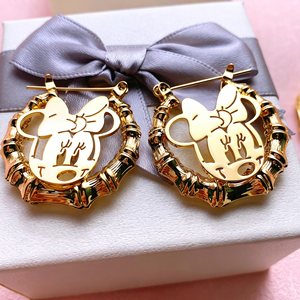 Boucles <span class=keywords><strong>d</strong></span>'oreilles en acier inoxydable personnalisées <span class=keywords><strong>Minnie</strong></span> Mouse, en bambou, plaquées or 18 carats, personnage de dessin animé, bijoux pour femmes - Product Image 5