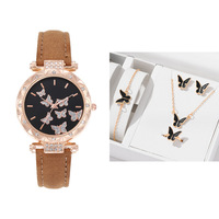 Vente chaude nouveau 5 pièces/ensemble femmes mode diamants montre frais papillon étoile coeur polyvalent ensemble de bijoux montre-bracelet
