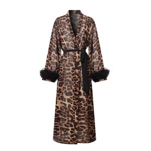 Robe longue à manches longues imprimé léopard PJ-1436 pour femme, en mousseline douce, peignoir de matin, vêtement d'intérieur été automne - Product Image 5