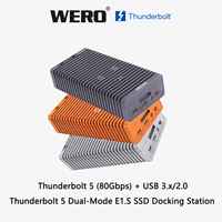 WERO Thunderbolt 5 Dual-Mode E1.S SSD Enclosure JHL9480 PCIe 5.0 80Gbps 122TB Kipas Aktif Bersertifikasi Kabel TB5 12V