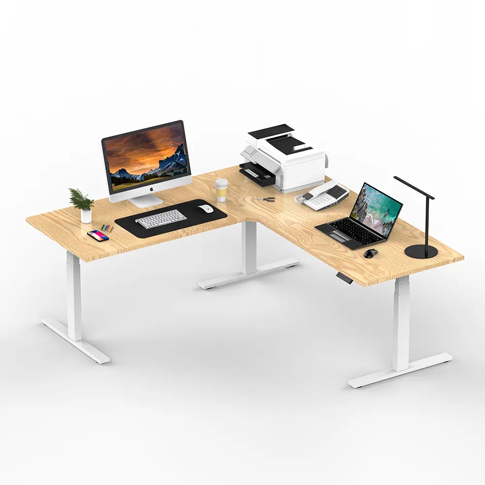 Altura ajustável, escritório em forma de l, computador de canto escritório em casa, motorizar, mesa, mesa de sentar em forma l