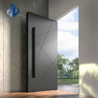 Pintu Masuk Pivot Aluminium Hitam Modern untuk Villa, Pintu Masuk Depan Eksterior Kustom, Pintu Pivot Keamanan