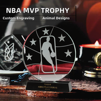 Usine Personnalisé NBA MVP Basketball Sports Trophée Sculpté Cristal Gravure Honneur Laser Imprimé Lettres Pas Cher Graduation Prix