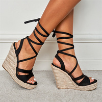 Sandales compensées confortables pour femme, style espadrille, à lacets, talons hauts, collection été 2025