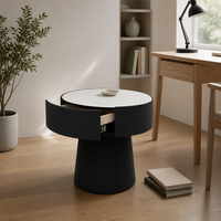 Moderner Nachttisch mit Gesinterter Steinplatte Weißer Marmor Geflochtenes Leder 1 Schublade Sockel Soft-Close Grifflos für Schlafzimmer