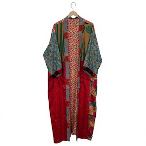 Bata de Baño Larga de Algodón para Mujer, Estilo Bohemio, Sin Cuello, con Parches, para Otoño - Product Image 1