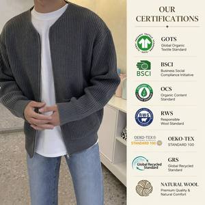 Cardigan sur mesure pour <span class=keywords><strong>homme</strong></span>, <span class=keywords><strong>col</strong></span> zippé, coupe ample, <span class=keywords><strong>pull</strong></span> tricoté côtelé oversize avec fermeture éclair pour <span class=keywords><strong>homme</strong></span> - Product Image 5
