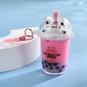 Llavero de Taza de Té con Leche Rosa, Llavero de Gato de Dibujos Animados, Mini Taza de Té con Leche, Llavero de Cristal Líquido con Lentejuelas, Accesorios para Colgar en el Bolso - Product Image 6