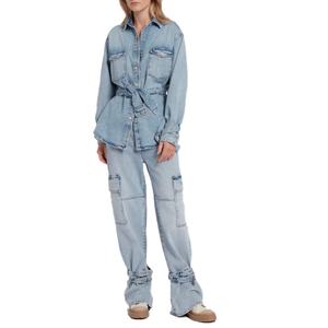 เสื้อเชิ้ตเดนิมผู้หญิงแบบใหม่ขายส่ง แฟชั่นลำลอง สไตล์โอเวอร์ไซส์ แขนยาว สวมใส่สบาย พร้อมเข็มขัด - Product Image 3