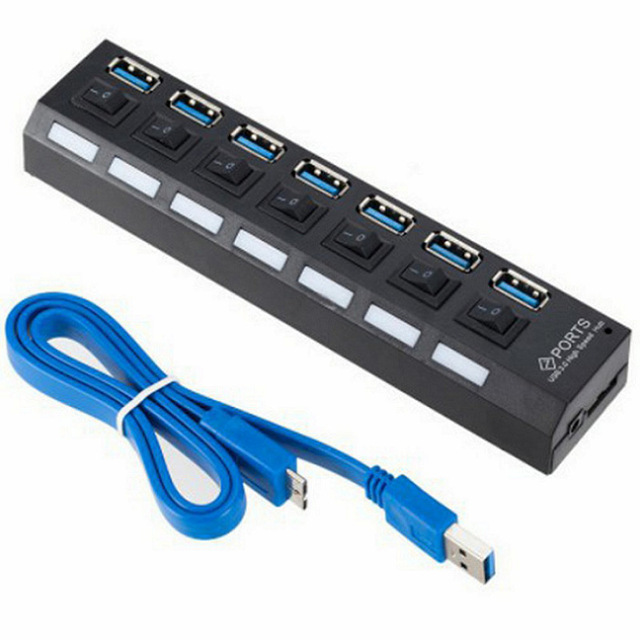 Multi Port USB Hub 2.0 Adapter High Speed 7 Ports  Multiple Compatibility LED Indicator Independent Switch 4port USB 3.0 HUB