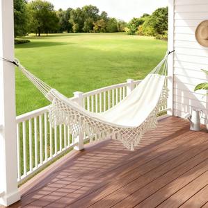 أرجوحة قماشية بيضاء محمولة بشراشيب مزدوجة، سرير معلق كبير للعب في الهواء الطلق والتخييم، بتصميم نورديك للاستخدام الداخلي، للبيع بالجملة - Product Image 4