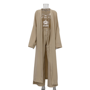 2025 caqui suelto Casual Loungewear verano pijamas pantalones y cárdigan largo mujeres <span class=keywords><strong>2</strong></span> piezas conjuntos para mujeres Robe Et Pantalon - Product Image 4