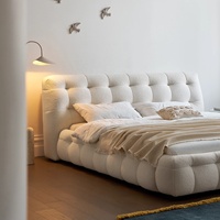 Lit double de luxe Zayshine, style rétro français, en velours blanc, pour chambre principale, modulaire, très grand format, design villa