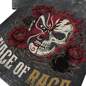 Camisetas de Hombre de Algodón 100% Tejido, Lavadas, de 230g, Transpirables, de Estilo Casual y Oversize, con Estampado de Calaveras de Diseño de Cultura China Personalizado, para Exteriores - Product Image 4