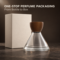 Vente en gros de flacons de parfum coniques en verre transparent de 60 ml avec bouchon en bois, base large, emballage de parfum vide