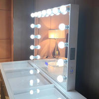 Table de toilette moderne en bois de haute qualité avec miroir et éclairage LED, ensemble coiffeuse avec tiroirs et étagères de rangement