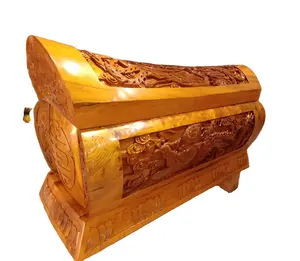 Luxury Chinese traditional golden kusunoki full coach Premium Craftsman Emperor Solid Wood funeral Casket burial for adult