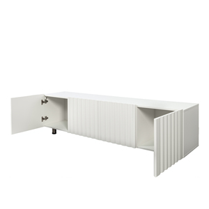 Meuble TV moderne en bois de style mid-century, réglable, pour téléviseurs de 80 pouces, avec portes coulissantes et rangements à tiroirs, pour salon - Product Image 6