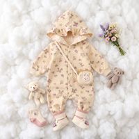 Combinaison à capuche à imprimé floral pour bébé fille, tenue pour nouveau-né, automne-hiver