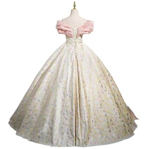 Champagne Off The Shoulder Ball Gown Floral Print Empire Waistline Evening Dress For Stage Performance Banquet Coming Of Age - Product Image 5