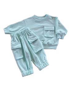 Conjunto de suéter de algodón suave para bebé, otoño-primavera, con overol de bolsillos grandes, conjunto informal de dos piezas - Product Image 6