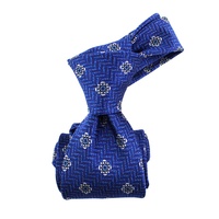 Cravates en Soie Jacquard Faites à la Main de Luxe pour Hommes, Motif Géométrique Zigzag Bleu, Vente en Gros Chine