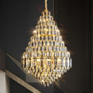 Lustres en cristal longs de luxe d'escalier de pièce de villa légère suspendue moderne pour de hauts plafonds - Product Image 1