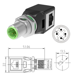 Circular M12 Waterproof <strong>Connector</strong> 4-Pin <strong>D</strong>-Code Front Fastened <strong>Male</strong> Female Plug To 90 Degree RJ45 Female Plug Adapter <strong>Connector</strong> - Product Image 3