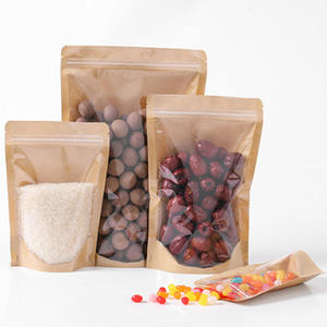 Sachet en papier kraft transparent Yin Yang avec fermeture éclair, pour café en grains, noix, dattes, fruits secs, thé et aliments, à fond plat et transparent d'un côté - Product Image 3