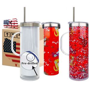 Gobelet droit et mince de 20 oz pour sublimation, type globe à neige, avec poignée, pré-percé pour l'ajout de motifs, USA Warehouse DIY - Product Image 1