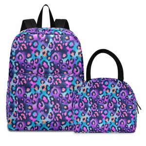 Colorful Purple/Blue Leopard Print Kids School Bag Set 2PCS Custom <b>Student</b> <b>Backpack</b> With Lunch Bag for School Girls Boy - Product Image 1