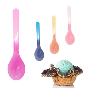 工厂食品分级小圆形魔法冰淇淋变色勺子儿童用塑料勺子