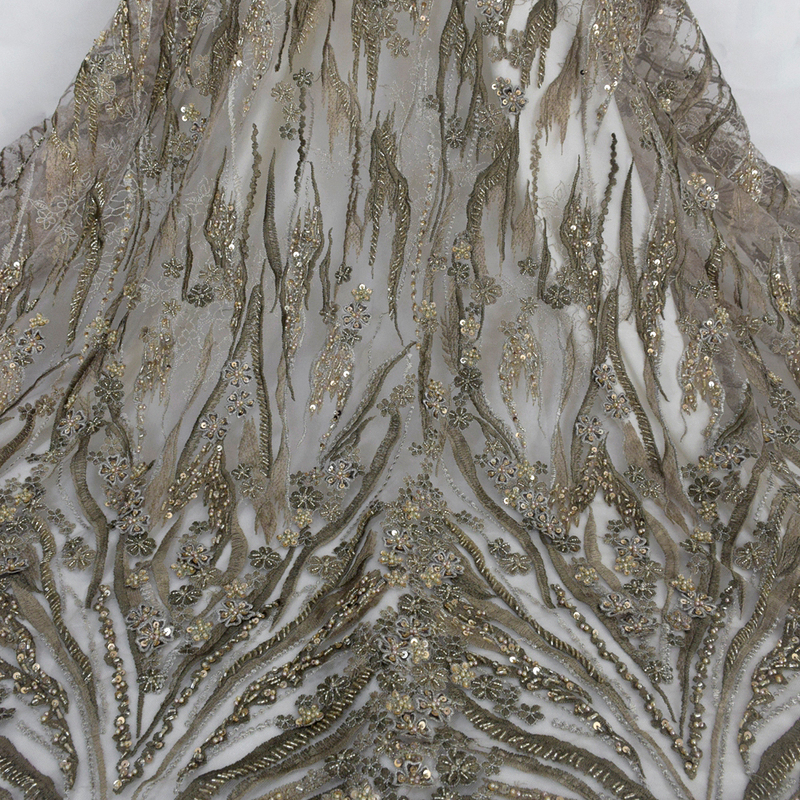 Ivory Sequined Tulle Lace Fabric for