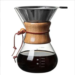 Fabrika kaynağı fantezi sıcak satış borosilikat el üflemeli cam kahve makinesi ahşap yaka damla kahve tencere